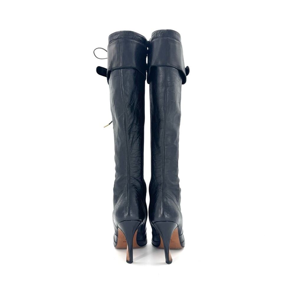 Vintage Christian Dior Fall 2000 CD Croc Emboss Pointed Toe Knee High Boots 37.5 - Picture 5 of 8